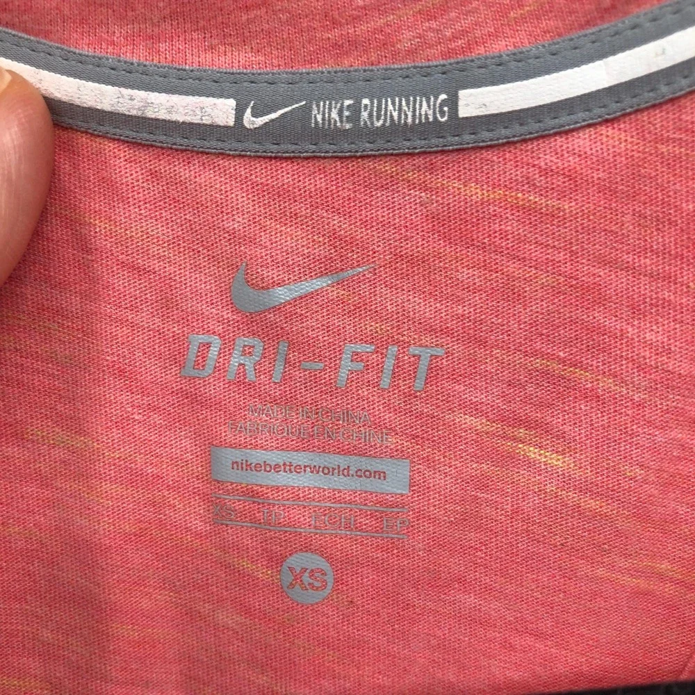 Nike Dri-Fit Running Tank Top Heather Pink Coral Yellow Wheel Graphic Womens XS